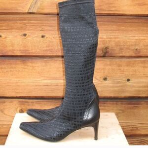 PREVATA  Black Fabric Stretch Knee High Boots